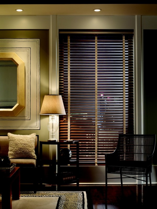 Interior,Stylish Black Woven Chair And Beautiful Leopard On Combined Dark Brown With Cool Awesome Wood Blind For Home Design Ideas ,Cool And Trend Blinds For Your Home