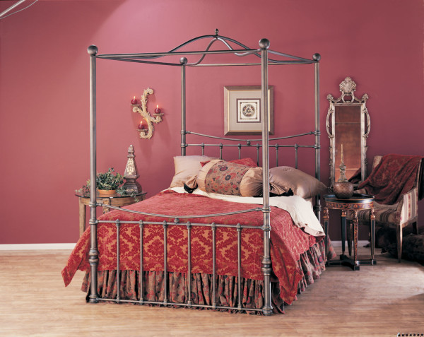 Bedroom,More Wesley Allen Bed Design Inspiration With Cool Stylish Iron Canopy Bed And Comfortable Bed Cover Also Antique Wood Accent Table,Fashionable Iron Wesley Allen Beds For Your Bedroom