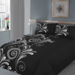 Bedroom,Cool Comfortable Bed Set Design Ideas With Stylish Black Bed Cover On Combined Leaf Ornament And Nice Desk Lamp Also Gorgeous Picture Frame,Comfortable Bed Set