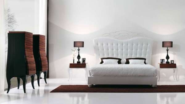 Bedroom,New Trendy Bedroom Inspiration With Beautiful Height Headboard On Combined White Color And Nice Two Stand Lamp Also Cool Double Wood Cabinet,Modern Bedroom Inspiration