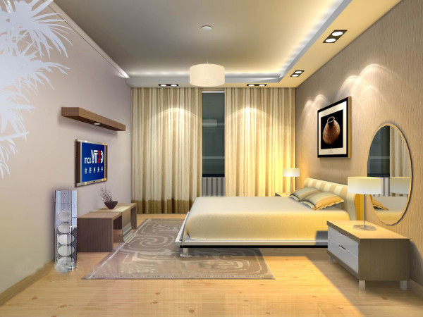Bedroom,Style Pottery Painting Creative Bedroom Decoration With Comfortable Tan Mattress And Modern Tv Wall Unit Also Nice Large Curtains,Creative Bedroom Design Ideas