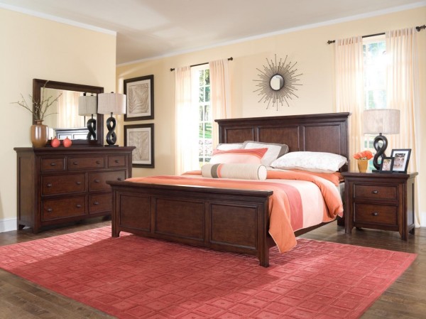 Bedroom,Unique Bedroom Furniture Design With Stylish Wood Bed Frame And Nice Wood Nightstand Table Also Wonderful Red Rug On Combined Wood Floor ,Chic Bedroom Furniture Inspiration