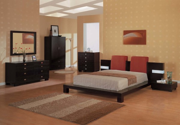 Bedroom,Wonderful Bedroom Furniture Design With Charming Black Platform Bed Frame And Cool Black Square Wood Bedside Also Beautiful Wood Floor,Chic Bedroom Furniture Inspiration