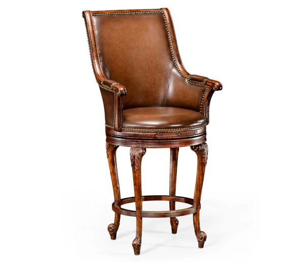 Furniture,Adorable Leather Bar Stool With Arm Design And Cool Wood Frame Also Soft Brown Leather For Classy Concept,Leather Bar Stools With Arms To Create A Comfortable