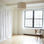 Interior,Minimalist Curtain Ideas For Large Window With The Best Oversized White Curtain And Charming Drum Pandant Lamp Also Nice Wood Floor,Curtain Ideas For Large Windows