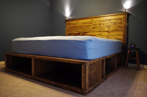 Bedroom,Awesome Cheap Bed Design Ideas With Gorgeous Reclaimed Wood Headboard And Bookcase Also Cozy Blue Mattress For Retro Concept,Collection Of Fun And Cheap Bed