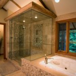 Bathroom,Enthralling Large Space Bathroom 2011 Design Ideas With Amazing Built In Bathtub And Gorgeous Shower Enclosures Plus Wonderful Stainless Shower Faucet Also Splendid Brown Wood Window Frame,Perfect Bathrooms 2011 Design Modern
