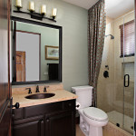 Bathroom,Enthralling Small Space Bathroom 2011 Design Ideas With Stunning Black Wood Bathroom Vanity On Combined Trendy Undermount Trough Sink Bathroom Plus Beautiful Black Single Handle Bathroom Faucet And Comfortable White Ceramic Toilet Also Picturesque Shower Enclosures,Perfect Bathrooms 2011 Design Modern