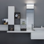 Bathroom,Enchanting Gray Background Bathroom 2011 Design Inspiration With Awesome Floating White Bathroom Vanity And Modern White Ceramic Vessel Sink Plus Nice Chrome Bathroom Faucet Also Picturesque Vertical Wall Mirror,Perfect Bathrooms 2011 Design Modern