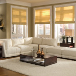 Furniture,Good Looking Furniture Small Space Design With Charming White Fabric Sectional Sofa And Beautiful Brown Wood Square Accent Table Plus Splendid Rectangular Dark Brown Wood Coffe Table Also Modern Large White Fur Rug On Combined Trendy Brown Laminate Flooring,Modern Living Room Design With Comfortable Furniture Small Spaces