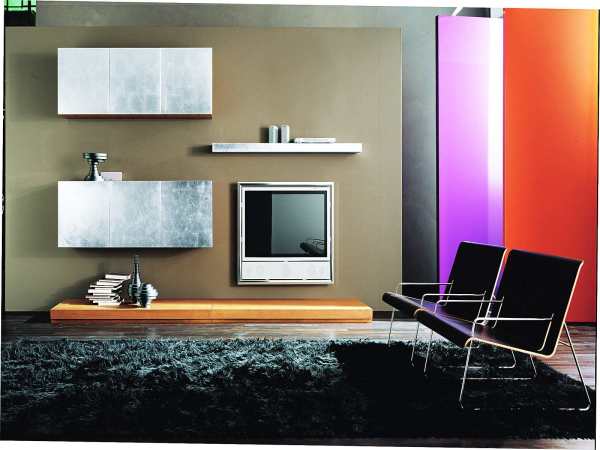 Apartments,Enthralling Brown Wall Panels Bachelor Apartment Design Inspiration With Nice Two Black Chair On Combined Soft Black Flurry Carpet Plus Cool Chrome Shelves Mounted And Beautiful Entertainment Tv Also Wonderful Bright Wood Rack Under Tv ,Exceptional Bachelor Apartment Designs