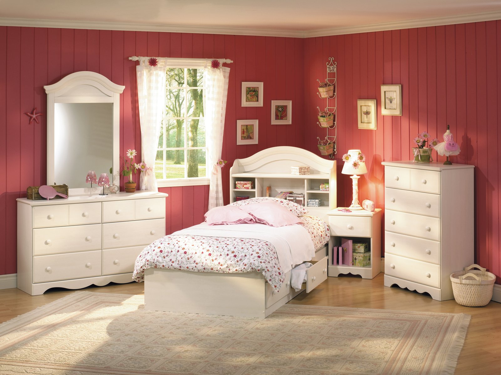 Bedroom,Astounding Room For Teenage Girl Design With Cool Corner White Bed Frame On Combined Nice White Wood Under Drawer Bed And Beautiful White Wood Vanity Table Plus Picturesque White Wood Dresser Also Exquisite Red Wood Linen Vertical Wall,Contemporary Small Rooms For Teenage Girls To Bedroom