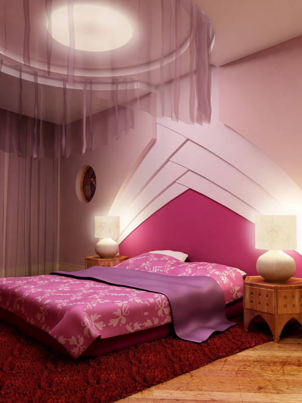 Bedroom,Magnificent Light Purple Wall Paint Bedroom Color And Design With Exquisite Purple Bed Frame On Combined Cute Purple White Floral Ornaments Also Unique Brown Wood Bedside Table Plus Gorgeous White Drum Table Lamps,Affordable Teenage Bedroom Colors And Designs Latest