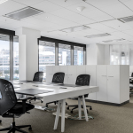 Furniture,Charming White Wall Paint Design Office Space Online With Beautiful White Great Desk And Comfortable Black Mesh Office Chairs Also Nice Glass Windows,Modern Design Office Space Online