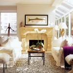 Apartments,Extraordinary Broken White Wall Paint Furniture For Apartment Design Ideas With Comfortable White Fabric Sofas On Combined Soft White Fabric Cushions And Nice Rectangular Glass Table Also Beautiful Yellow Marble Fireplace Plus Wonderful White Wood Window Frame,Cheap Furniture For Apartments Decoration Modern