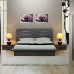 Interior,Stunning Large Space Bedroom Painting Ideas With Adorable Platform Bed In Gray Bed Frame And Comfortable White Bed Sheet Plus Soft White Fur Rug On Combined Trendy Bright Wood Tile Floor Also Gorgeous Black Large Closet,Creative Bedroom Painting Ideas