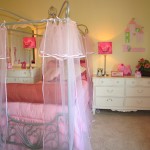 Bedroom,Enchanting Yellow Wall Paint Really Cool Bedroom Design With Cool Canopy Bed In Beautiful Silver Iron Bed Frame And Wonderful Corner White Wood Vanity Table Also Gorgeous White Wood Dresser Plus Cute Pink Drum Table Lamp,Really Cool Bedrooms Designed With A High Comfort Level