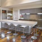 Furniture,Awesome White Wall Paint Kitchen Island Design Inspiration With Charming Gray Kitchen Cabinet And Stunning Large Kitchen Island In Nice White Color Plus Comfortable Chrome Bar Stools Also Cool Hardwood For Elegant Concept,Modern Kitchen Island Designs
