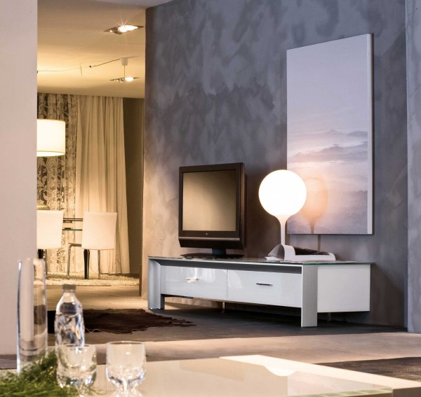 Furniture,Adorable Gray Background Tv Stands For Plasma Tv Design Ideas With Charming White Wood Drawers And Unique Cream Ball Table Lamp Also Soft Brown Cowhide Rug,Contemporary Furniture Tv Stands For Plasma Tv Inspiration