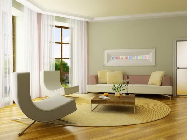 Apartments,Admirable Gray Wall Paint Mini Apartment Design Inspiration With Cute Unique Shape Leather Seats Combined Calm Comfy Sofa And Simple Coffe Table In Beautiful Brown Color Also Charming Round Killim Rug Plus Wonderful Bright Wooden Laminate Flooring ,Fascinating Mini Apartment Design Inspiration 