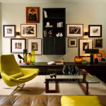 Apartments,Nice Spectacular Small Space Apartment Ideas With Amazing Yellow Swivel Chair And Wonderful Square Glass Table Also Cool Picture Frames Plus Gorgeous Black Wall Hanging Bookshelves,Comfort Studio For Contemporary Apartment Ideas