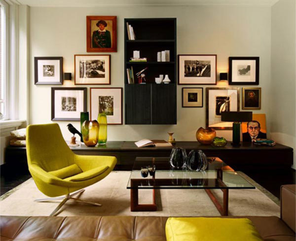 Apartments,Nice Spectacular Small Space Apartment Ideas With Amazing Yellow Swivel Chair And Wonderful Square Glass Table Also Cool Picture Frames Plus Gorgeous Black Wall Hanging Bookshelves,Comfort Studio For Contemporary Apartment Ideas