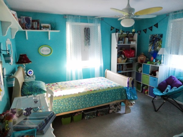Bedroom,Delightful Small Space Room Ideas For Young Women With Stunning White Wood Bed Frame And Nice White Wood Open Bookshelf Plus Cool White Wood Wall Mounted Shelving Also Gorgeous Blue Wall Paint,Spoil Your Eyes With Room Ideas For Young Women