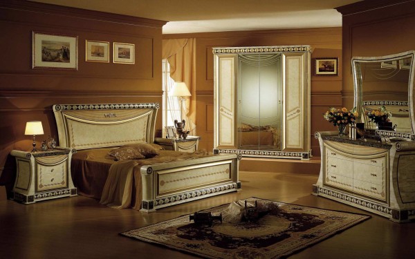 Furniture,Classic Bedroom Interior Design Ideas With Antique White Wood Bed Frame On Combined Soft Brown Bed Cover And Beautiful White Bedside Table Also Gorgeous White Wood Vanity Table,Cool Home Interior Designs Of 2015