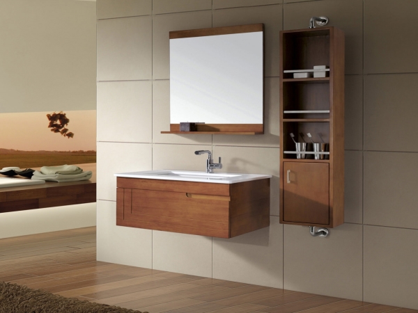 Bathroom,Creative Modern Bathroom Vanity Ideas With Charming Brown Wood Floating Vanity Cabinet On Combined Beautiful White Ceramic Washbasin Plus Contemporary Bathroom Faucet And Beautiful Wall Mirror Also Gorgeous Wood Wall Cabinet,Contemporary Bathroom Vanity Ideas