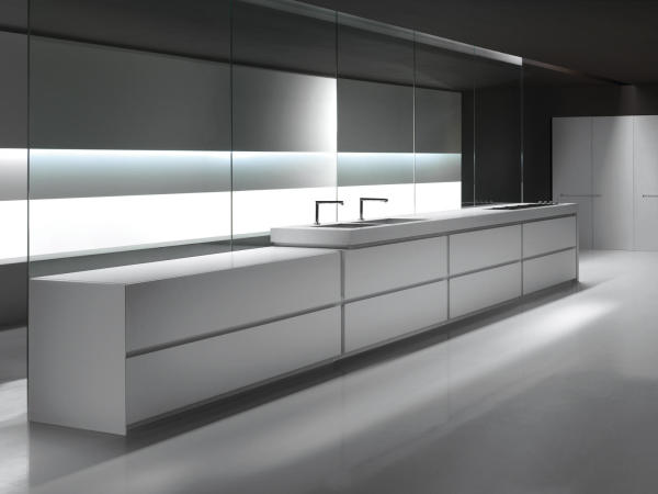 Furniture,Dazzling Minimal Kitchen Design Ideas With Charming White Kitchen Cabinet And Cool Large Kitchen Island In Beautiful White Color Also Gorgeous Double Kitchen Faucet ,Plush Minimal Kitchen Design Ideas