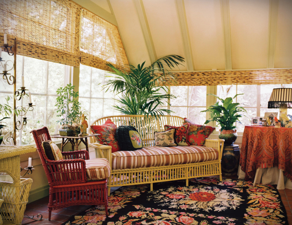 Interior,Good Looking Indoor Plant Decoration Ideas With Charming Mix In Sunroom And Beautiful Palm Tree Also Cool Great Glass Window On Combined Bamboo Blinds In Bright Brown Color For Traditional Concept,Indoor Plant Decoration Ideas