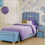 Bedroom,Exquisite Kids Bedroom Design Ideas With Beautiful White Wall Paint Color And Nice Blue Wall Sticker Also Comfortable Blue Bed Frame On Combined Purple Blanket,Delight Kids Bedroom Design