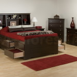 Bedroom,Fascinating Multifunction Wood Headboard Bed Design Ideas With The Best Large Platform Bed And Charming Dark Brown Dresser Also Nice Red Rug On Combined Light Brown Laminate Flooring,Single Bedroom With Headboard Beds