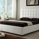 Bedroom,Exquisite White Leather Bed Frame Decoration With Cozy Black Blanket And Soft White Headboard Also Comfortable White Chair,Style Low Profile Bed Design With Leather Beds