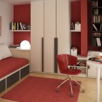 Bedroom,Breathtaking Red Mixed White Scheme Bedroom Design For Teenage Girl With Trendy Day Bed On Combined Soft Red Mattress And Cool Red Rug Also Cozy Study Space Plus Charming Open Bookshel,Modern Bedroom Designs For Teenage Girls