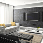 Furniture,Stunning Interior Design With Adorable Twins Sleeper Sofa In Gray Color And Nice Black Ottomans Plus Wonderful Tv Wall Units Also Beautiful White Drum Floor Lamp,Cool Home Interior Designs Of 2015
