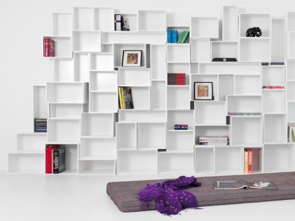 Furniture,Breathtaking White Themed Modular Book Shelves Design Inspiration With Stunning Large Book Shelves In Nice White Wood Material And Soft Gray Indoor Chaise Lounge Also Modern White Marble Floor,Beautiful Modular Book Shelves In Contemporary Design