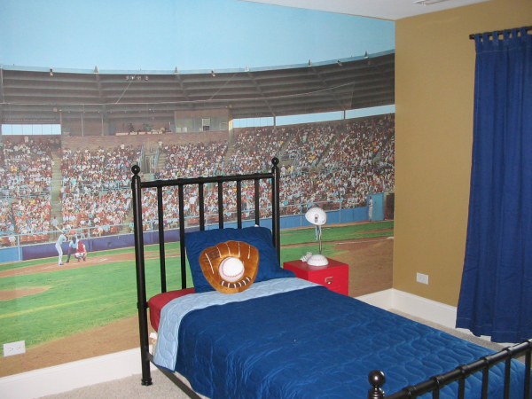 Bedroom,Wonderful Baseball Themes Designer Boy Bedroom Inspiration With Style Black Iron Bed Frame On Combined Cozy Headboard And Soft Mattress In Red Color Also Comfortable Blue Bed Cover Plus Nice Red Nightstand Table,Excellent Designer Boys Bedrooms