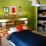 Bedroom,Marvelous Teenage Bedroom Ideas Boy Design Inspiration With Rustic Bright Brown Wood Headboard And Wonderful Bright Brown Wood Nightstand Tables On Combined Beautiful White Drum Table Lamps Plus Comfortable Dark Blue Bed Cover Also Beautiful Green Wall Paint,Extraordinary Teenage Bedroom Ideas Boys For Modern Concept
