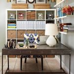 Furniture,Cool Amzing Home Office Design For Two People With Stylish Large Metal Office Desk On Combined Nice White Desk Lamp And Beautiful Blue White Pattern Fabric Office Chair Also Wonderful Great Shelving Plus Gorgeous Bookshelf,Comfortable Home Office Design For Two People 