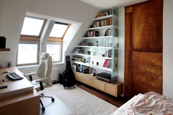 Interior,Small White Attic Home Office Design With Corner White Wooden Wall And Beautiful White Office Rug Design Ideas Also Soft Arm Chair,Impressive Style Office Rugs Design Ideas