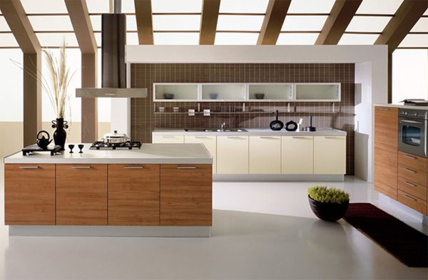 Furniture,Exquisite Beautiful Contemporary Kitchen Design Ideas With Spledid White Wood Kitchen Cabinet And Charming Floating Clear Frosted Glass Door Also Wonderful Light Brown White Kitchen Island Plus Cool Stainless Cooker Hood For Industrial Concept ,Beautiful Contemporary Kitchens