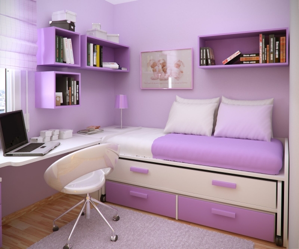 Bedroom,Romantic Purple Wall Paint Best Wall Color For Bedroom Design Ideas With Stunning White Purple Day Bed And Beautiful Open Book Shelves Also Cool White Study Table Plus Cozy White Wheels Chair,Modern Best Wall Colors For Bedroom Designs