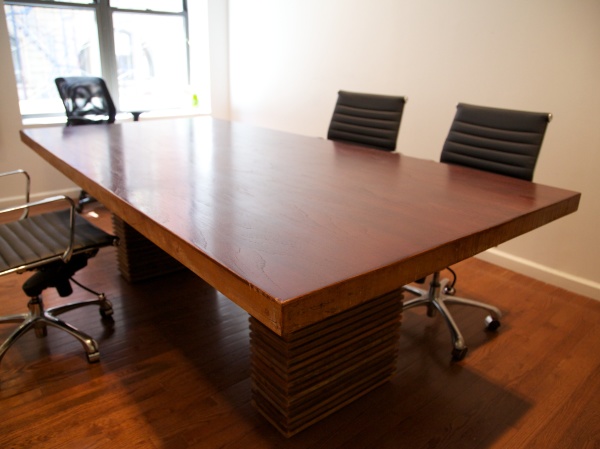 Furniture,Charming Small Space Conference Table Design Ideas With Amazing Brown Wood Conference Table On Combined Beautiful Brown Wood Floor And Comfortable Black Office Chairs Plus Wheels Also Wonderful Glass Windows,Cool Conference Table Designs For Modern Office