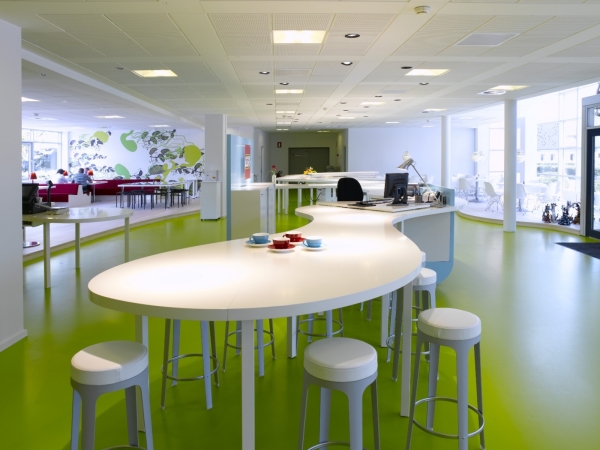 Furniture,Enticing Large Space Conference Table Design Ideas With Unique Great Conference Table In Beautiful White Color And Cool White Office Chairs On Combined Gorgeous Green Floor Also Wonderful Ceiling Lamps,Cool Conference Table Designs For Modern Office