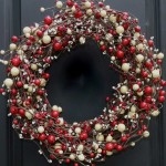 Interior,Enthralling Christmas Wreath Decorating Ideas With Exquisite Cream And Red Ball Ornaments Also Beautiful Black Wood Door,Make Your Guests Be Impressed To See The Christmas Wreath Decorating Ideas
