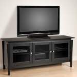 Furniture,Adorable White Wall Paint Flat Screen Tv Wall Design Inspiration With Amazing Black Entertainment Center Plus Cool Clear Glass Doors And Black Tv Stand Also Trendy Bright Laminate Flooring ,Stunningly Beautiful And Modern Flat Screen Tv Wall Designs