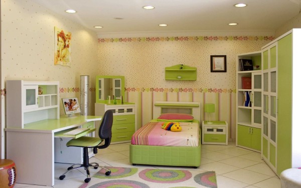 Furniture,Delightful Interior House Design Picture With Amazing Green Bed Frame And Cool White Green Wood Study Table Plus Comfortable Wheels Black Green Chair Also Wonderful Green White Wood Wardrobe,Picturesque Interior House Design Pictures 2015