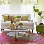 Furniture,Astounding Interior House Design Picture With Awesome White Fabric Two Seater Sofa On Combined Soft Colorful Cushions And Cool Wheele Round Table Also Soft Green Ottoman,Picturesque Interior House Design Pictures 2015