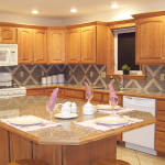 Furniture,Exquisite Small Space Kitchen Island Design Ideas With Amazing Brown Wood Kitchen Cabinet On Combined Modern Chrome Kitchen Faucet And Wonderful Brown Wood Floating Kitchen Cabinet Also Beautiful Cream Tile Floor,Modern Kitchen Island Designs